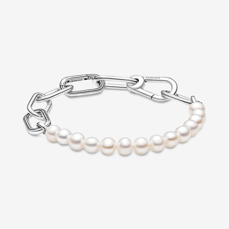 Bracciale Pandora maglia link con perle coltivate d’acqua dolce trattate Pandora ME