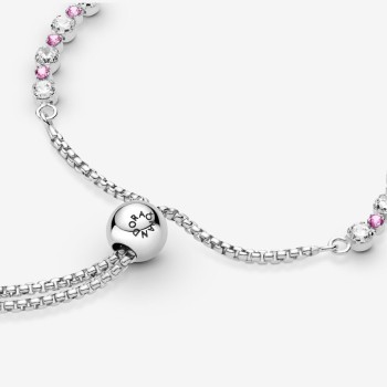 Bracciale Pandora Tennis Rosa con Chiusura Regolabile