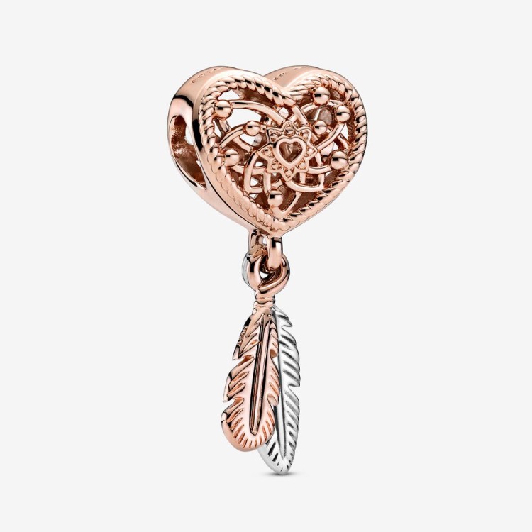 Charm Pandora Openwork Acchiappasogni Cuore Due Piume