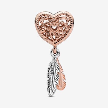 Charm Pandora Openwork Acchiappasogni Cuore Due Piume