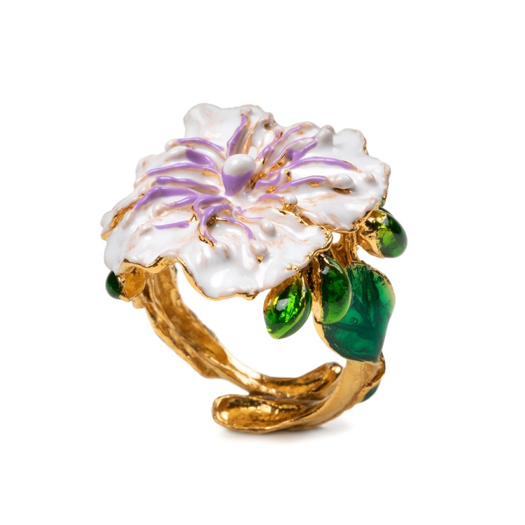 Anello Isola Bella Fiori di Cappero in argento colorato a mano