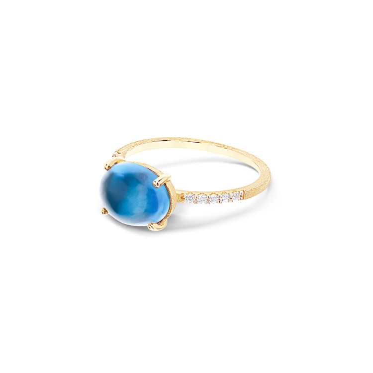 Anello Nanis collezione Dancing Azure in oro giallo satinato e topazio blu London Blu