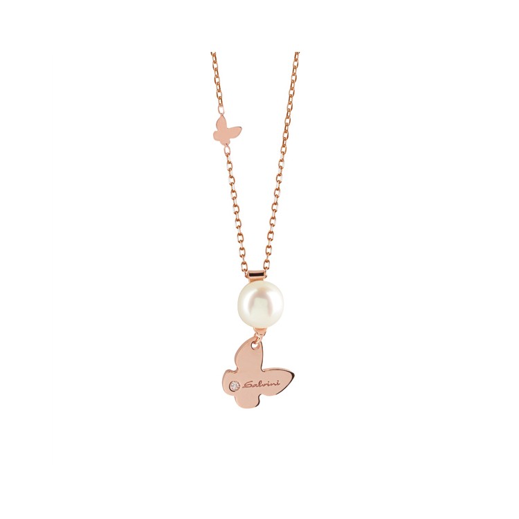 Collier in oro rosa con diamante e perla bianca