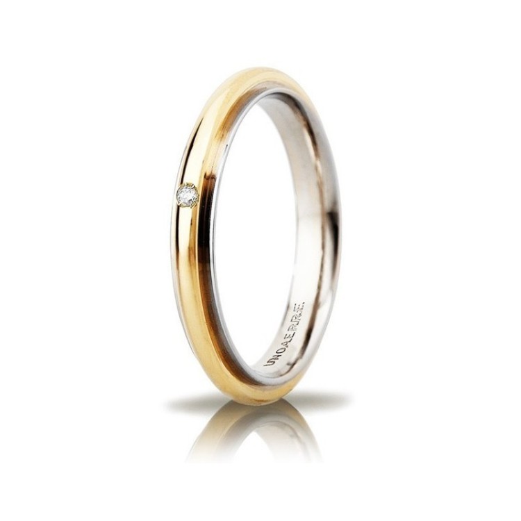 FEDE NUZIALE UNOAERRE ANDROMEDA SLIM CON DIAMANTE 3MM ORO GIALLO BIANCO BRILLANTI PROMESSE