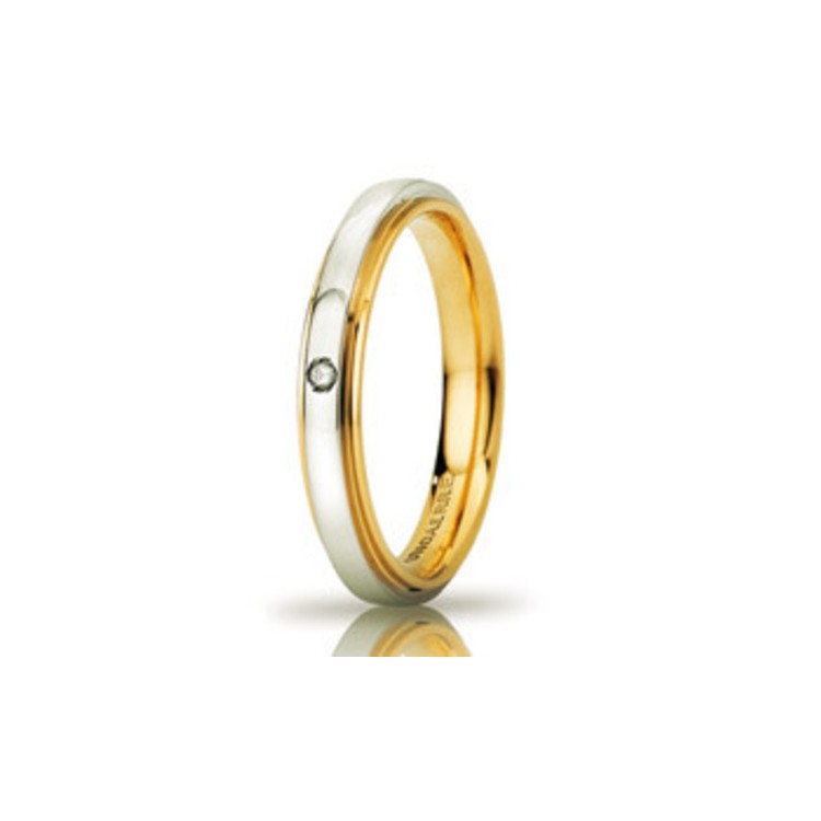 FEDE NUZIALE UNOAERRE CASSIOPEA SLIM CON DIAMANTE 3MM ORO GIALLO BIANCO BRILLANTI PROMESSE