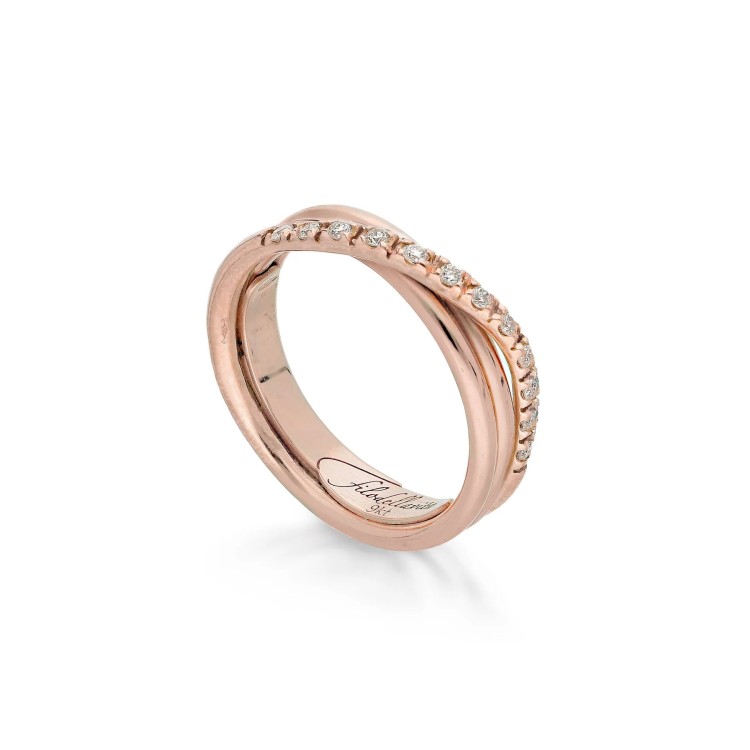 Filodellavita Classic 3 fili in Oro Rosa 9kt e 12 Diamanti Bianchi