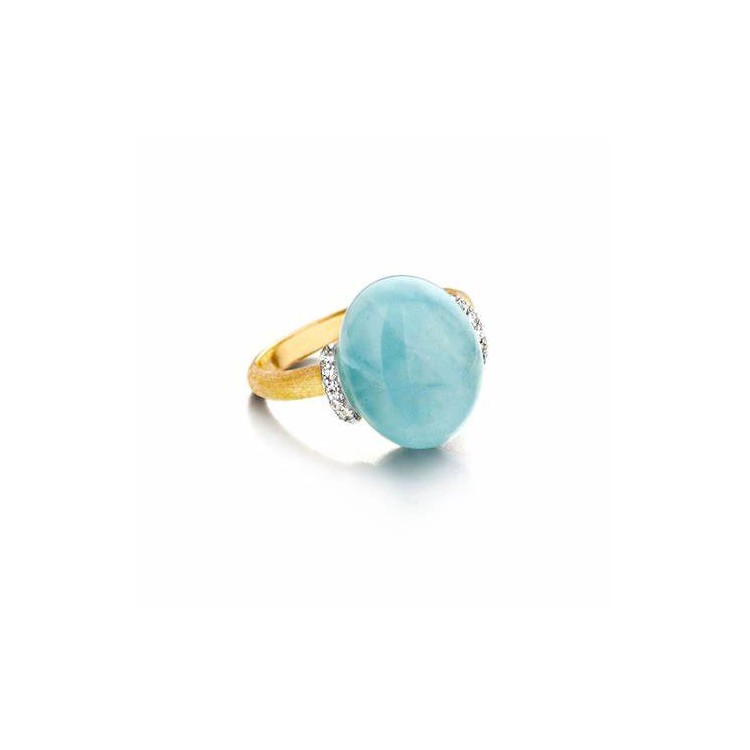 Anello Nanis grande Azure "Amuleti"in oro, diamanti e acquamarina milk