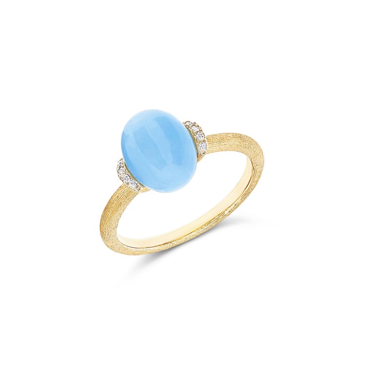 Anello  piccolo in oro  "Azure Amuleti" , diamanti e acquamarina milk