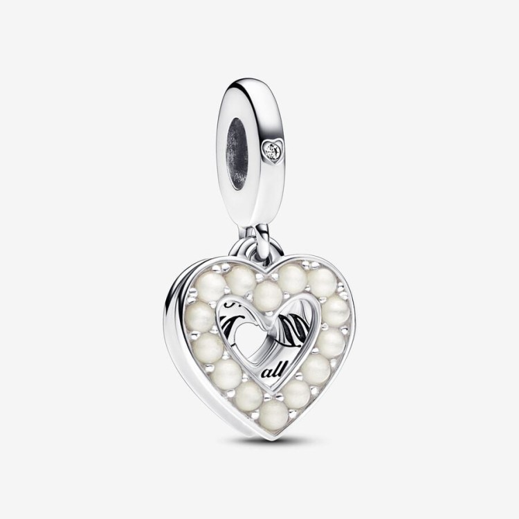 Charm Pandora Pendente Doppio Cuore con Perle Coltivate d'Acqua Dolce