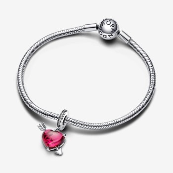 Charm Pandora Pendente Cuore con Freccia Vetro di Murano