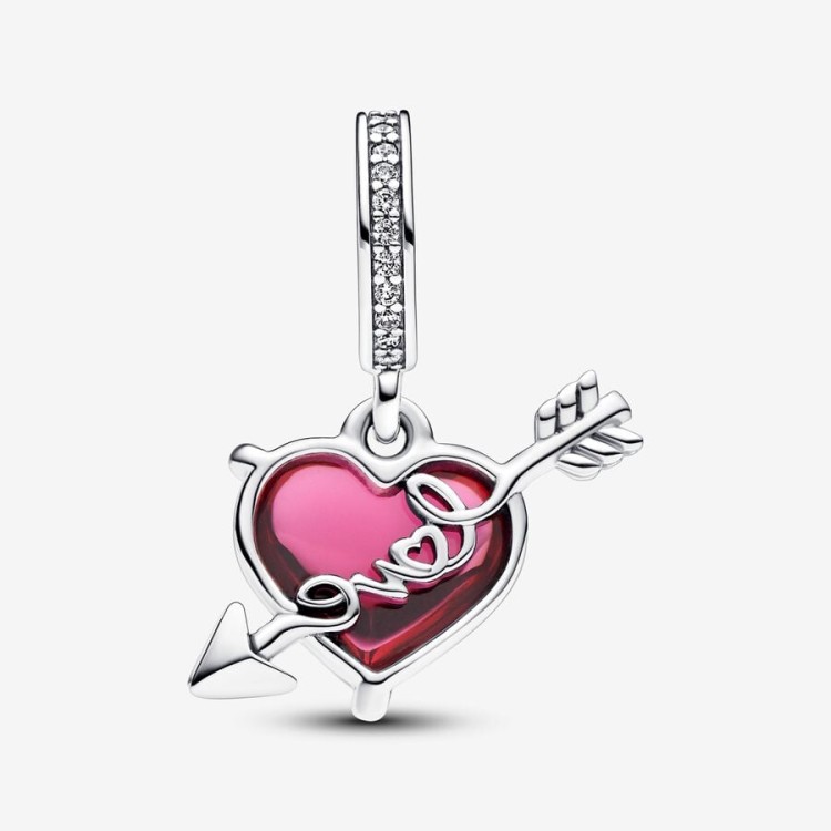 Charm Pandora Pendente Cuore con Freccia Vetro di Murano