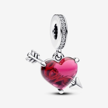 Charm Pandora Pendente Cuore con Freccia Vetro di Murano