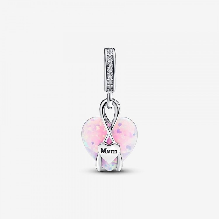 Charm Pandora Pendente Cuore di Mamma Rosa Opalescente